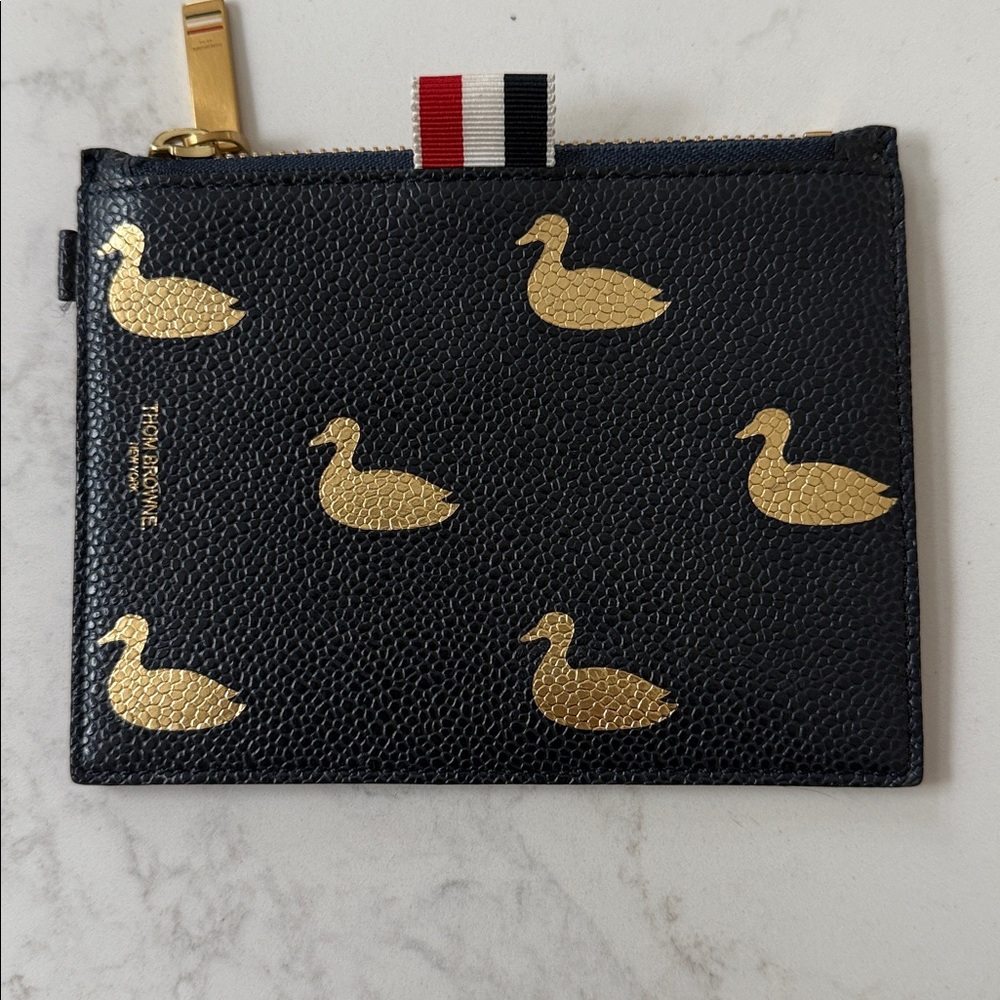 Thom Browne Navy Pouch Wallet with Gold Duck Motif